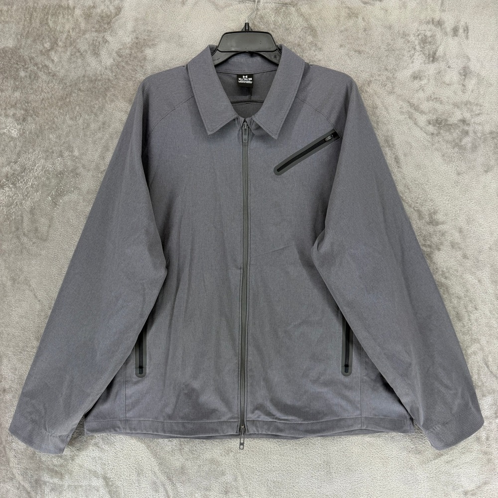 Under Armour Mens XL Gray Textured Full Zip Collared Athletic Jacket Pockets